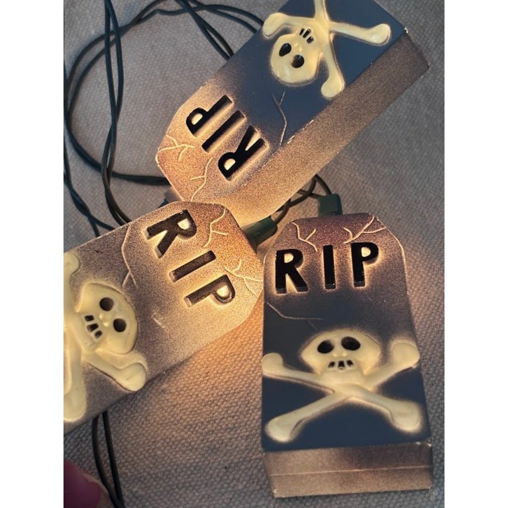 Vintage 10 Halloween Tombstone Skull String Lights Rest In Peace RIP Party Decor
